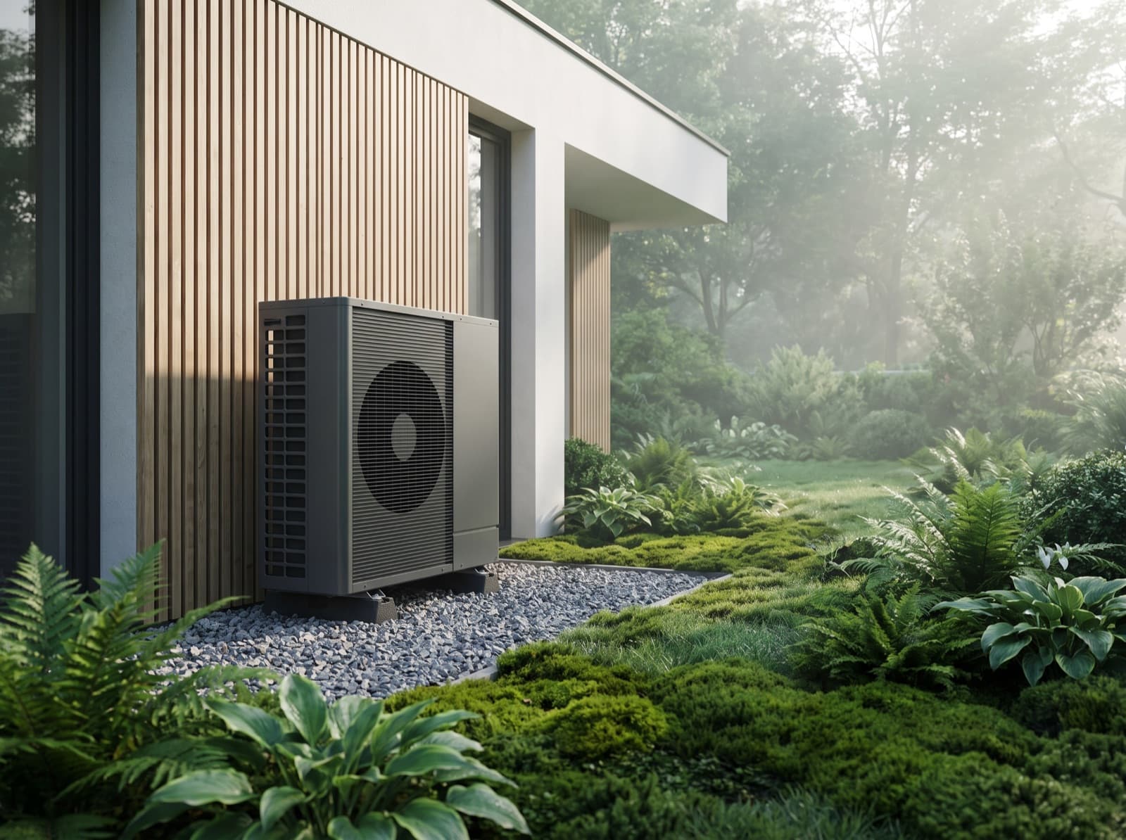 Pompe à chaleur air/eau installée sur une façade moderne